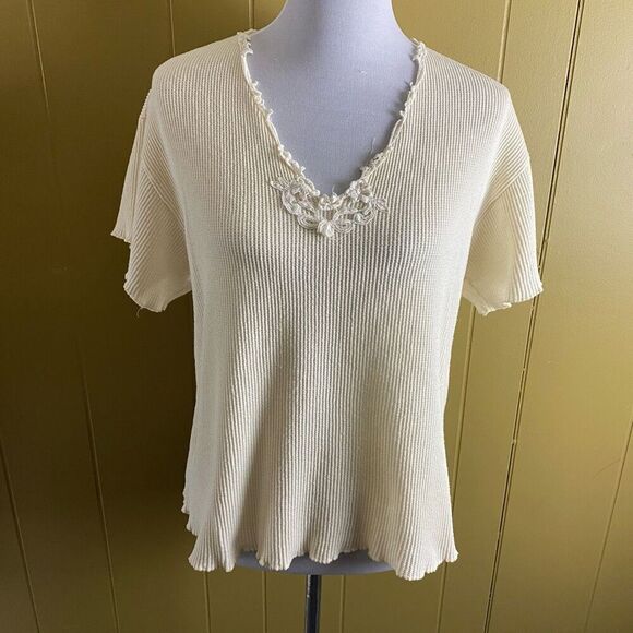 Adonna women M short sleeve & shorts waffle print pajama set cream color - Picture 8 of 15